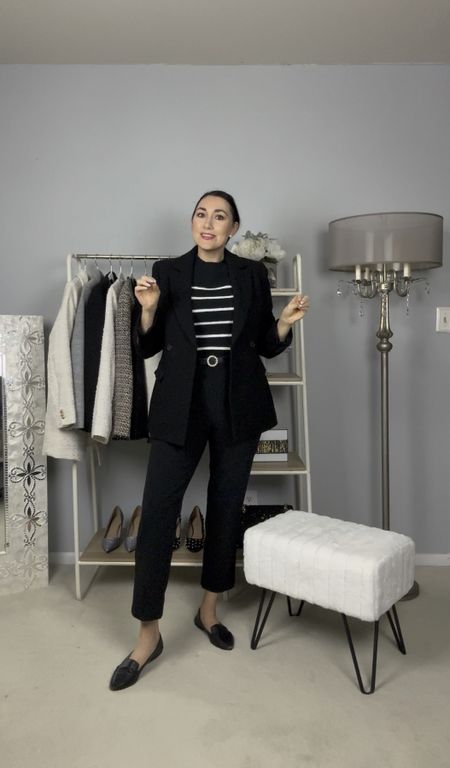 Classy work outfit of the day 🖤🤍

Black blazer size 4, TTS (extra 50% off)
Black and white striped sweater tee size small, TTS (on sale for $35)
Black high waisted ankle pants size 4 reg, TTS
Black pointed toe loafers size 7, TTS

Workwear 
Monochromatic outfit 
Office outfit 

#LTKworkwear #LTKstyletip #LTKsalealert