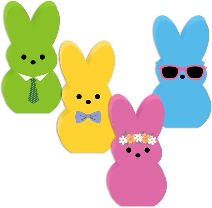 4pcs Easter Peps Decorations Wood Table Decorations Set Cute Double-sided Easter Bunny Table Deco... | Amazon (US)