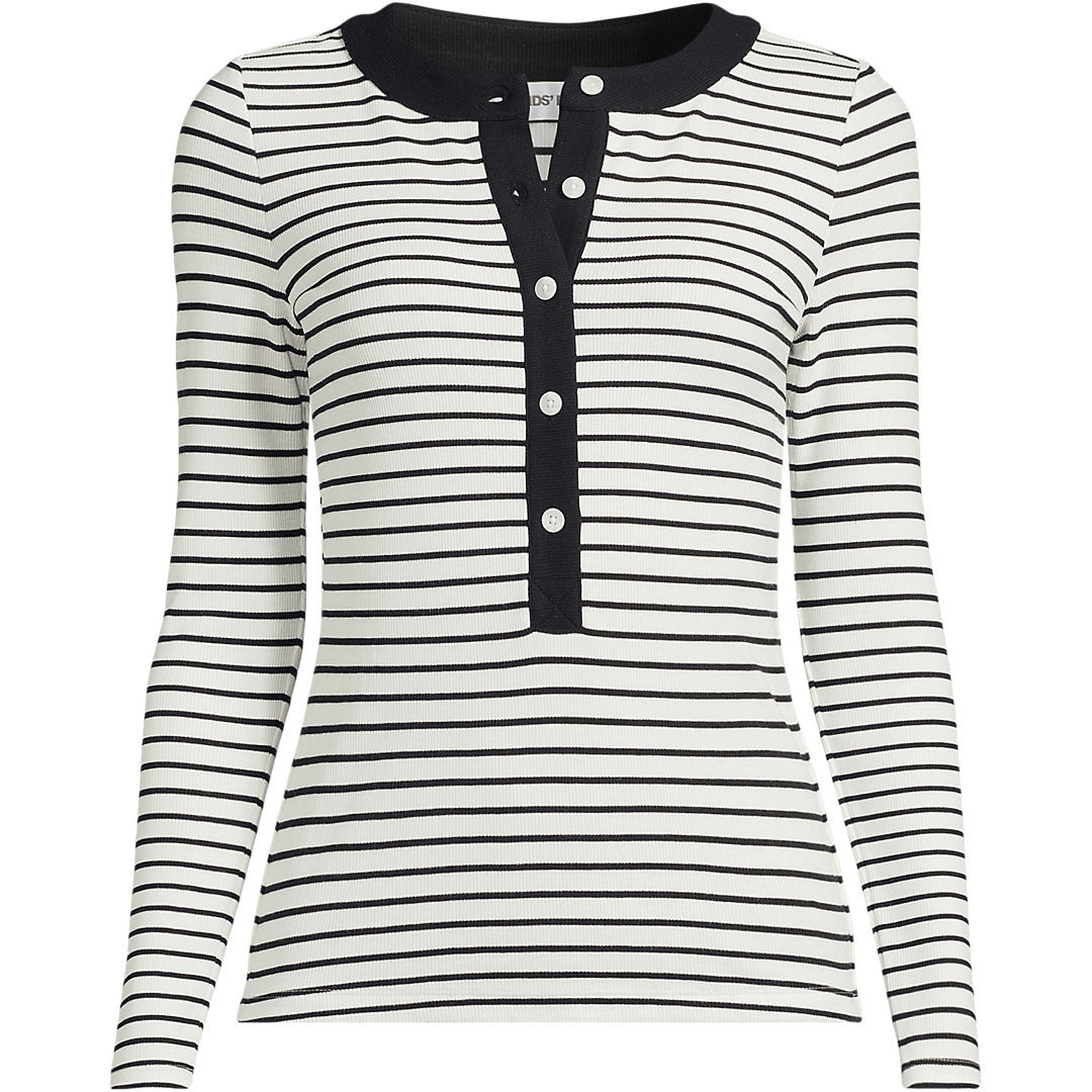Women's Drapey Rib Fitted Long Sleeve Henley T-Shirt | Lands' End (US)