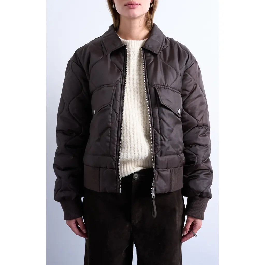 Topshop Quilted Bomber Jacket in Brown at Nordstrom, Size Large | Nordstrom