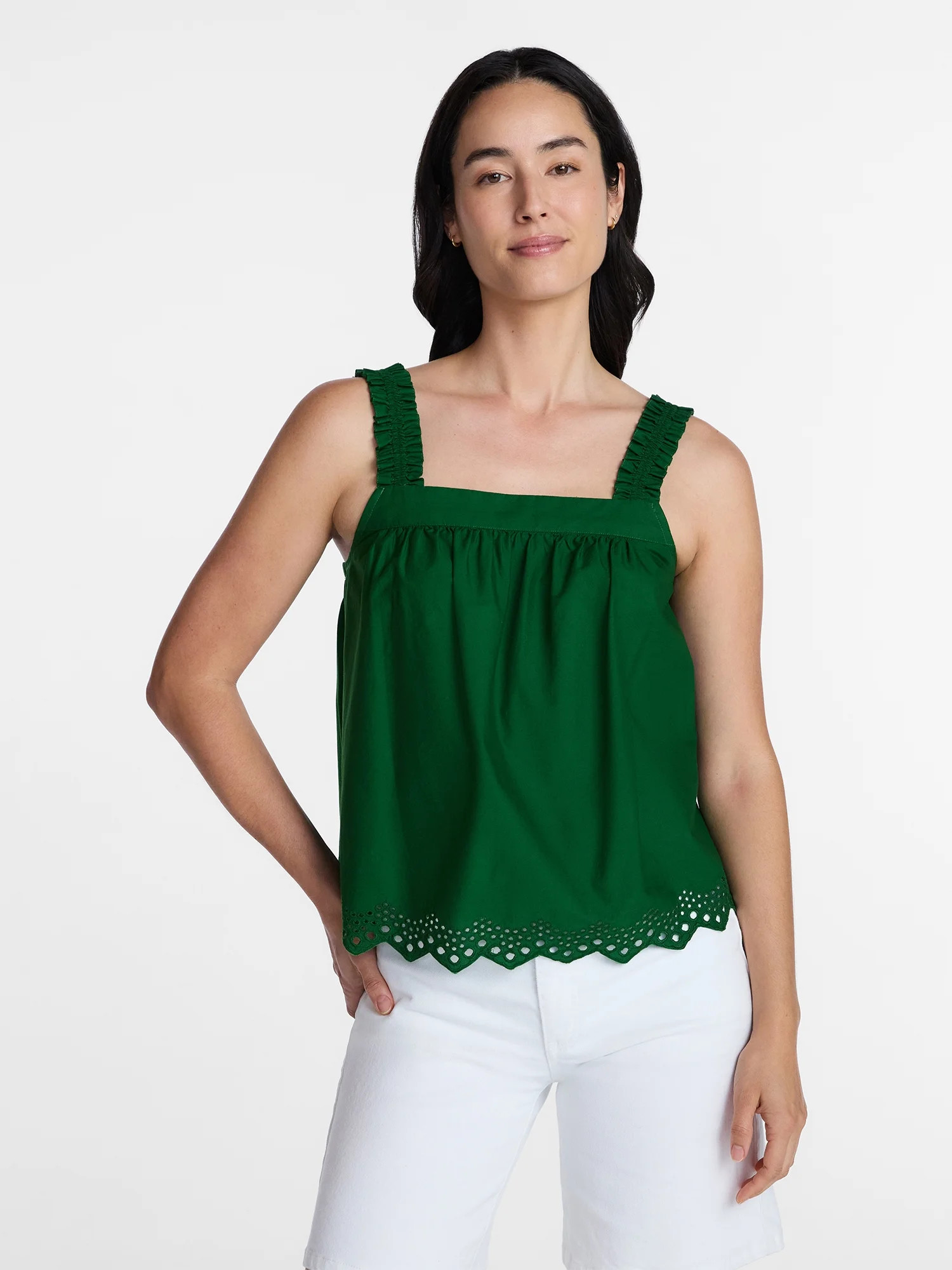 Time and Tru Women's Eyelet Embroidery Trim Tank Top, Sizes XS-XXXL - Walmart.com | Walmart (US)
