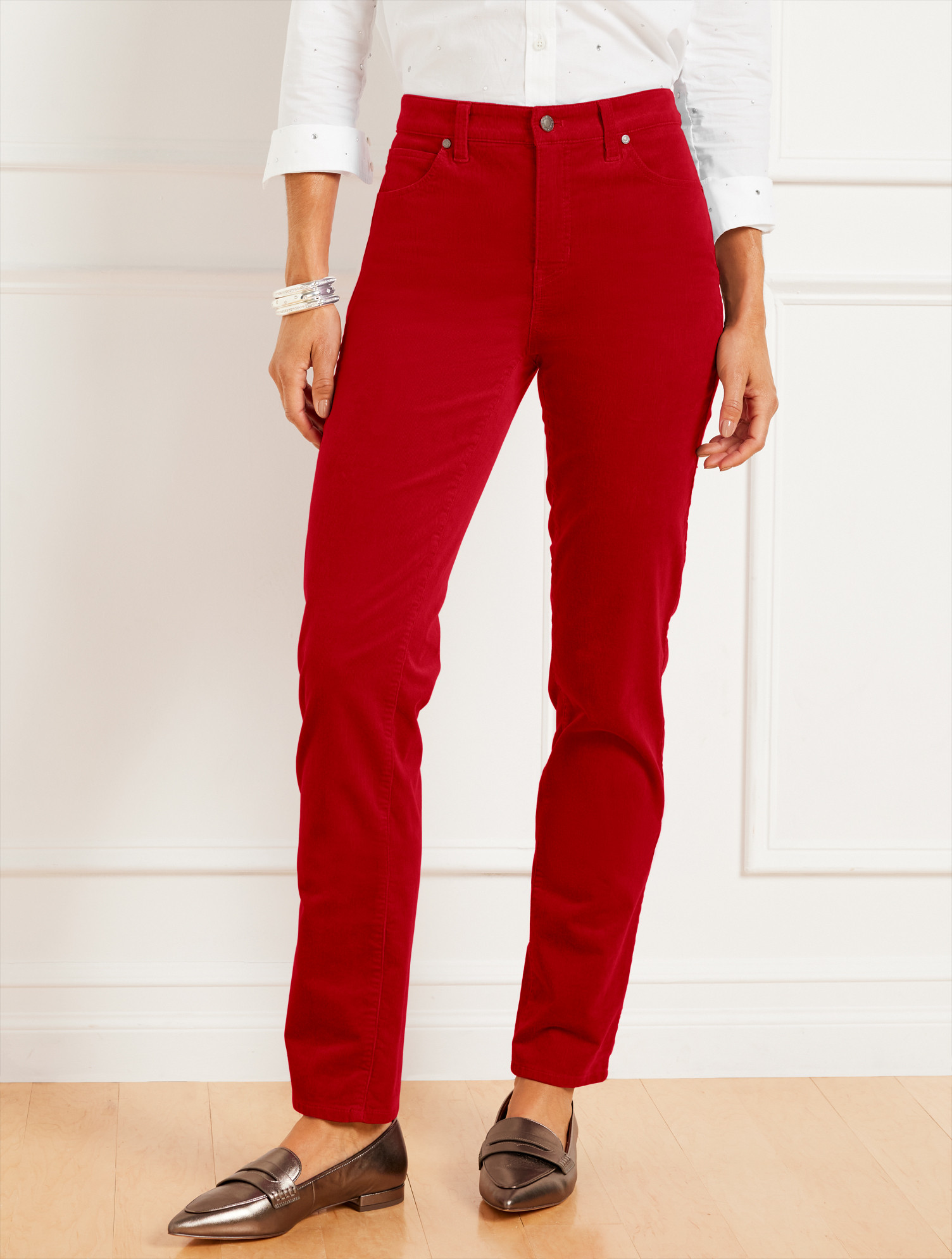 Stretch Corduroy Straight Leg Pants - Solids - Red - 16 Talbots | Talbots