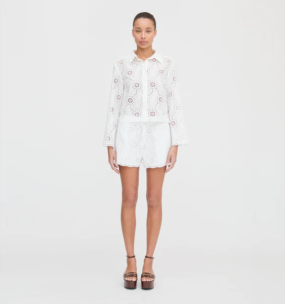 The Audrey Shorts - White Trellis Broderie | Hill House Home US