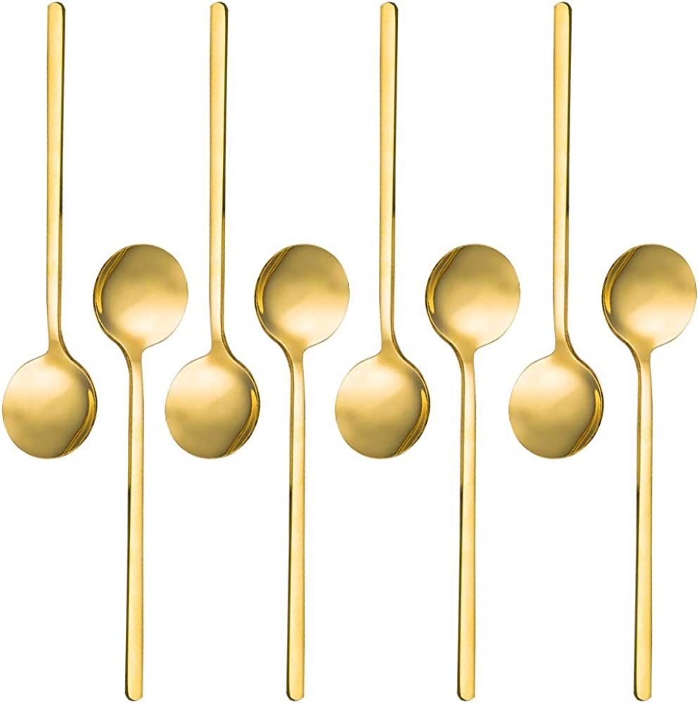 Pack of 8, Gold Plated Stainless Steel Espresso Spoons, findTop Mini Teaspoons Set for Coffee Sugar Dessert Cake Ice Cream Soup Antipasto Cappuccino, 5.3 Inch | Amazon (US)