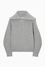 KNITTED HALF-ZIP SWEATER - LIGHT GRAY - Tops - COS | COS (US)