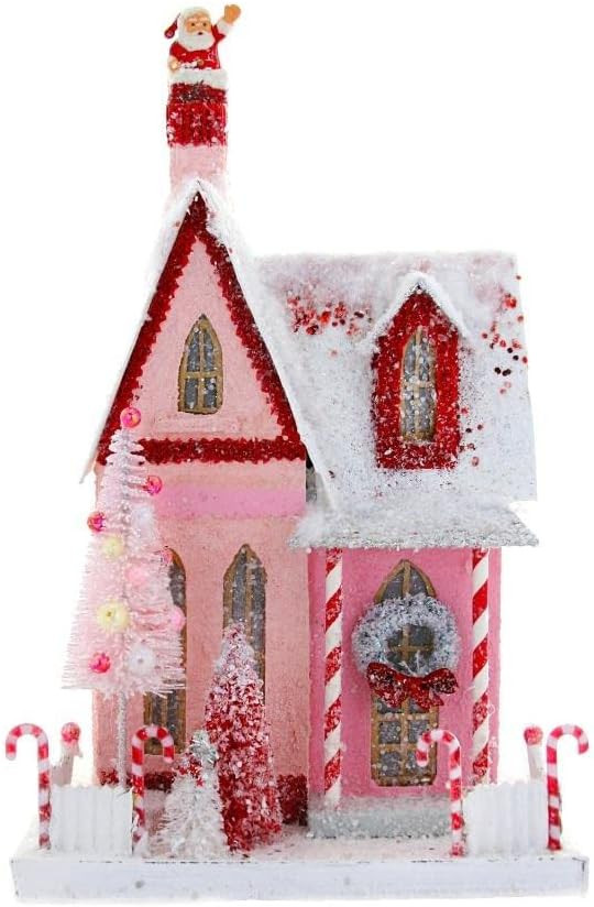 Cody Foster and Co Red and Pink Christmas Village 14 inch Cottage House with Candy Canes and Sant... | Amazon (US)