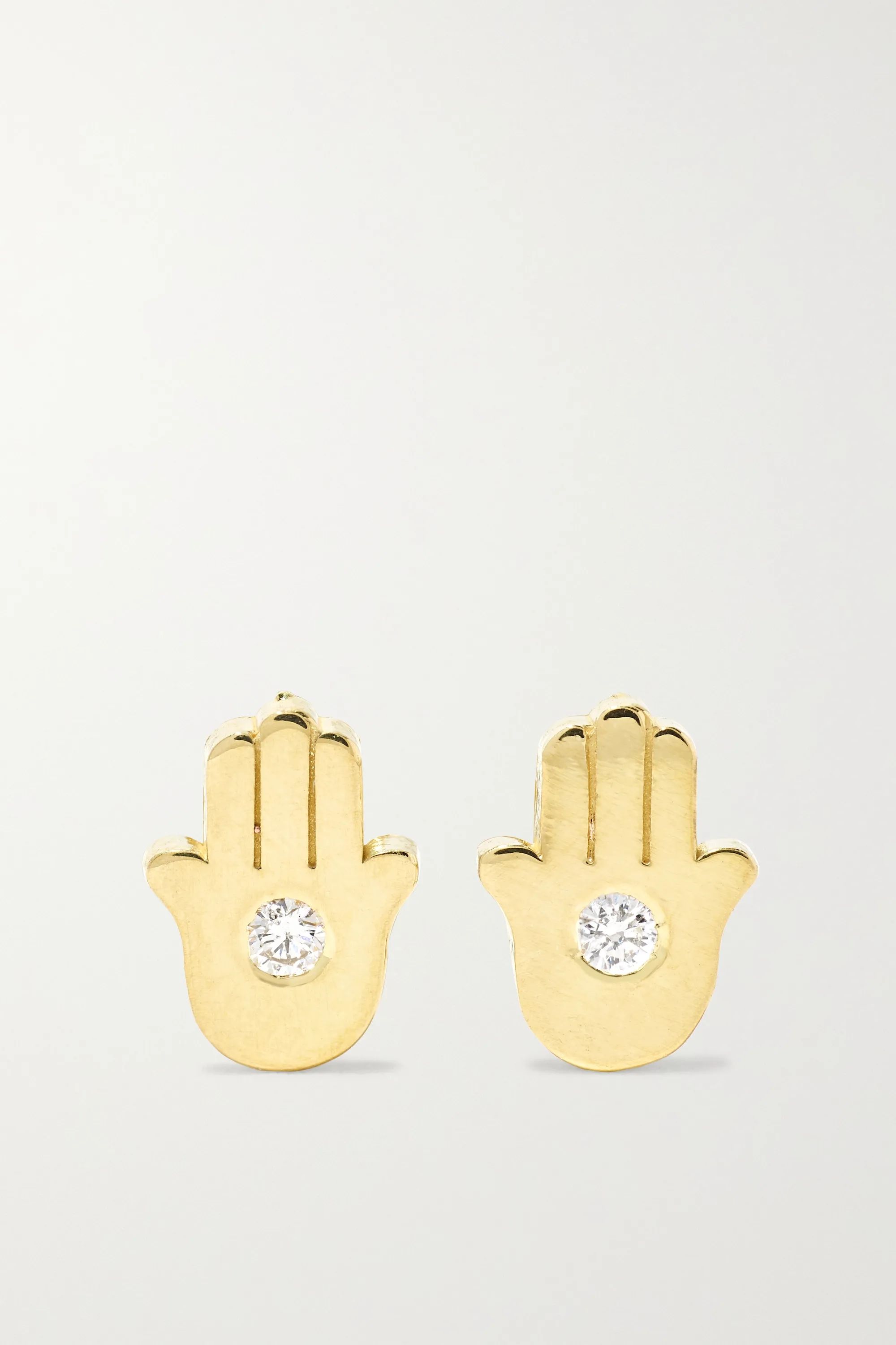 Gold Mini Hamsa 18-karat gold diamond earrings | Jennifer Meyer | NET-A-PORTER | NET-A-PORTER (UK & EU)