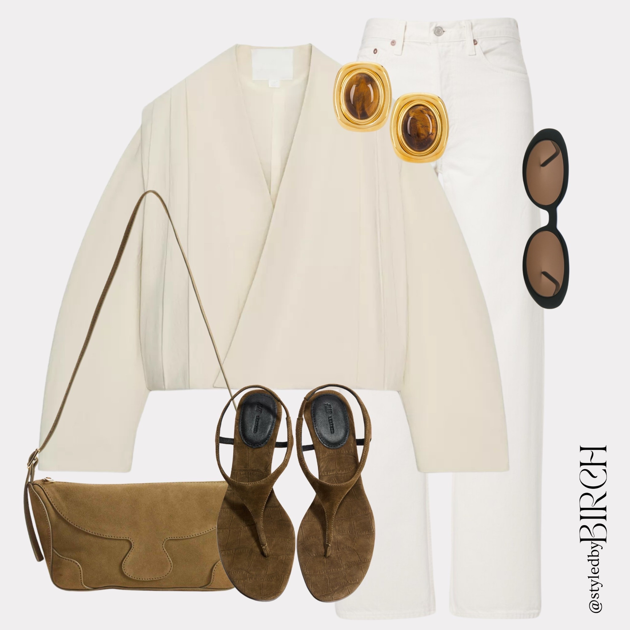 Soft neutrals and warm tones are doing all the work here 🤎 

#outfitinspo #ootd #fashion #chicstyle #neutralstyle 

Tags 🏷️ 
Cream wrap blouse, white straight leg jeans, brown thong sandals, suede shoulder bag, statement gold earrings and sunglasses

#LTKeurope #LTKmodest #LTKspring