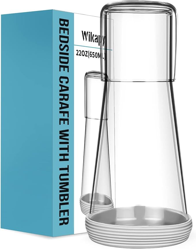 Bedside Night Water Carafe Set with Tumbler Glass, Clear Nightstand Carafe with Silicone Coaster ... | Amazon (US)