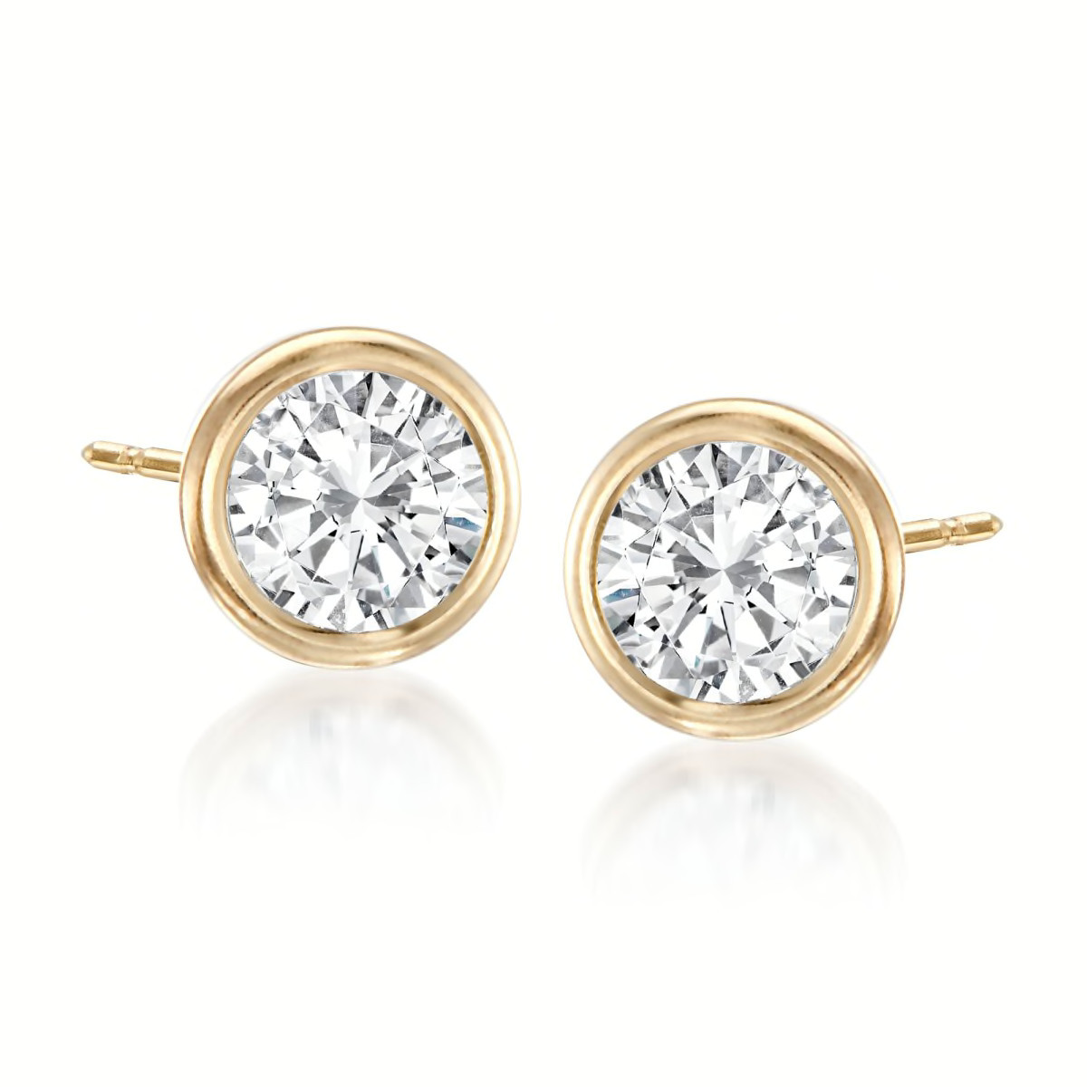 1.00 ct. t.w. Bezel-Set CZ Stud Earrings in 14kt Yellow Gold | Ross-Simons