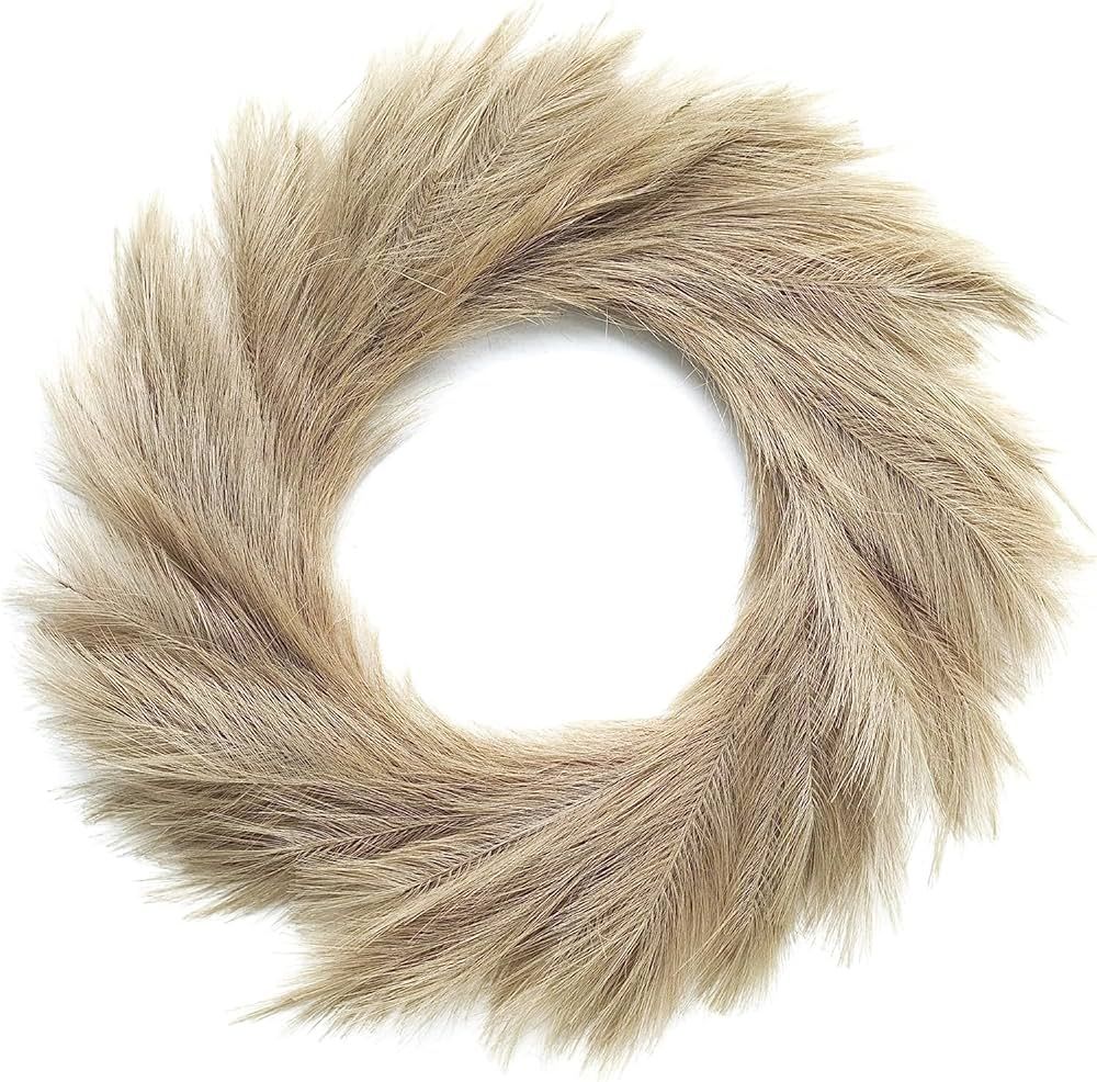 Faux Pampas Grass Wreath, 27" Large Boho Wreath for Front Door | Artificial Pampas Wreath Fall De... | Amazon (US)