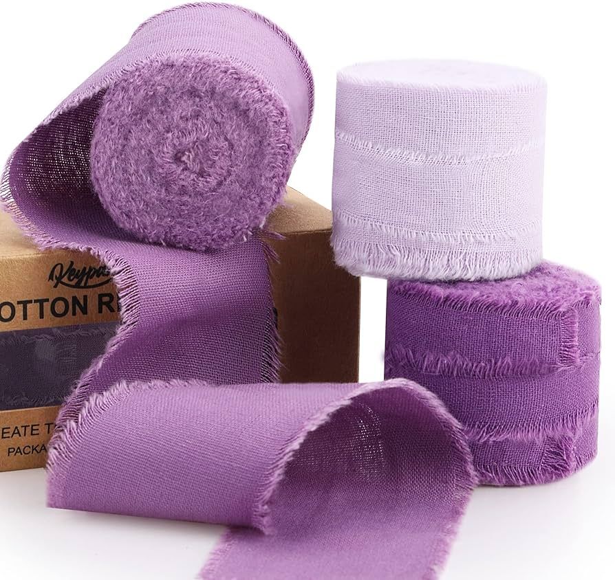 Keypan Purple Ribbon 1-1/2 x 15 Yards Handmade Cotton Frayed Fringe Fabric Ribbons for Crafts Flo... | Amazon (US)