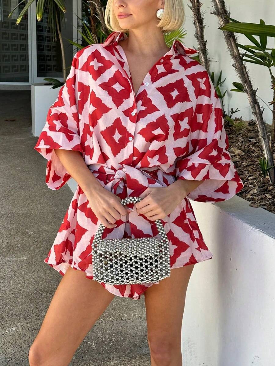 INAWLY Women's Casual All-Over Print Batwing Sleeve Jumpsuit, Suitable For Vacation | SHEIN