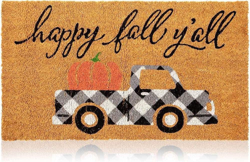 Juvale Happy Fall Y’All Coir Doormat - 17 x 30 in Multi-Color Rectangular Outdoor Door Mat - Na... | Amazon (US)