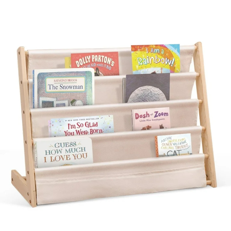 Kids Bookshelf, HDJ 4 Tier Wooden and Canvas Kids Bookcase, Sling Rack Bookshelf for Kids, Toddle... | Walmart (US)