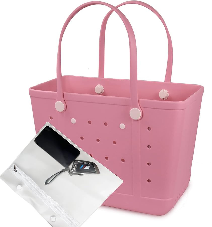 X Large Rubber Waterproof Beach Tote Bag, Washable Anti-tip Durable Beach Storage Basket Hole Ope... | Amazon (US)