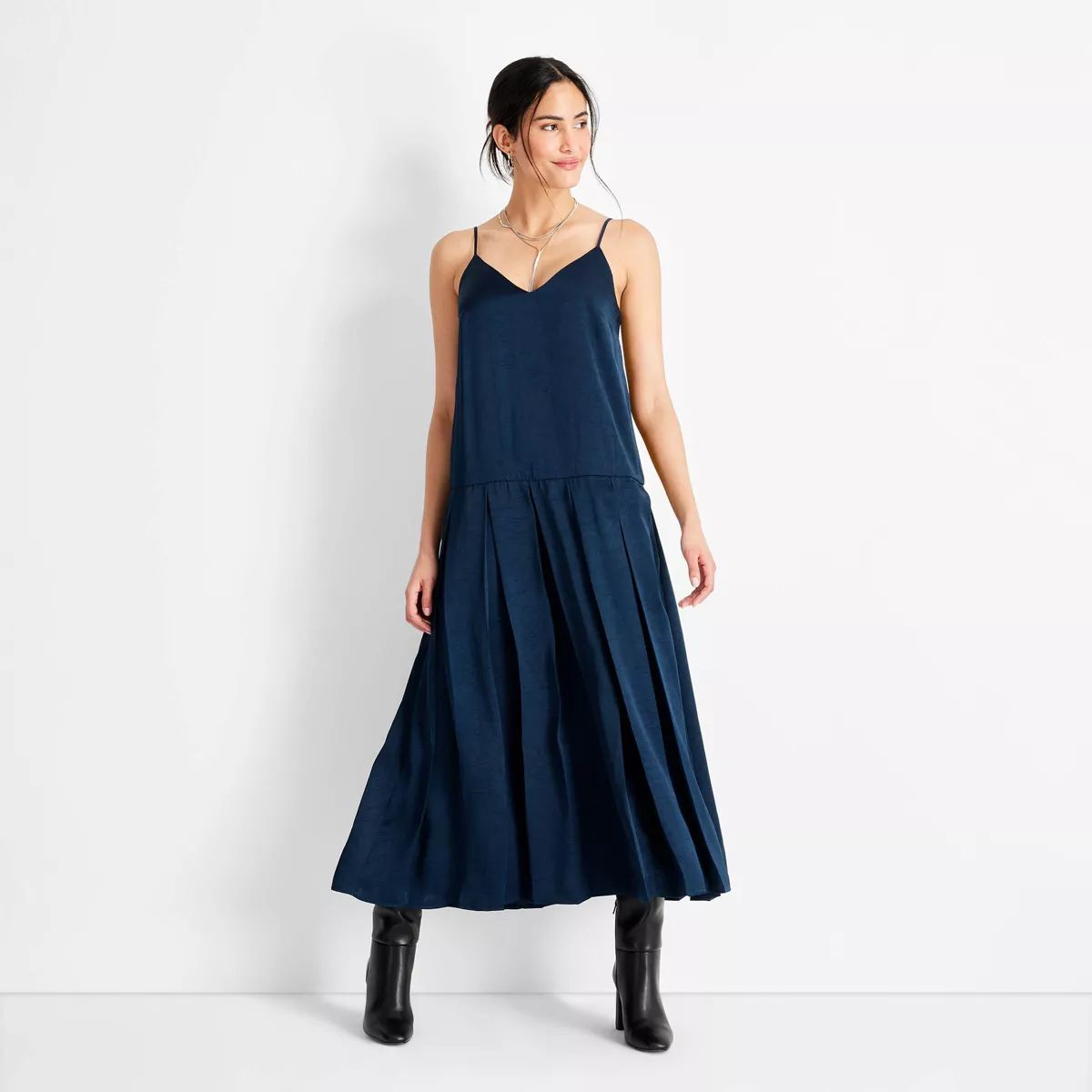 Women's Sleeveless Drop Waist Pleated Ankle Dress - Future Collective Navy Blue | Target