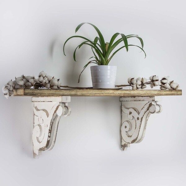 American Art Decor Wooden Corbels Farmhouse Shelf Brackets - White | Bed Bath & Beyond