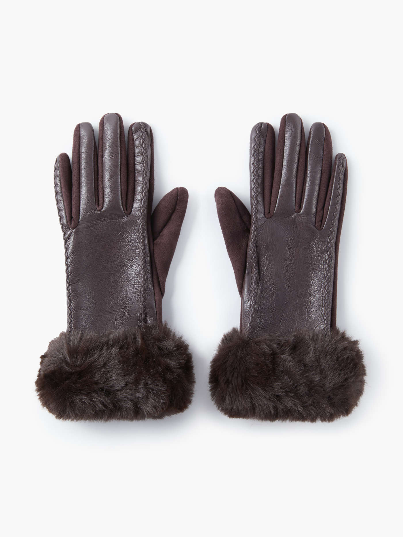 FUR-LOOK TRIM FAUX LEATHER GLOVES | Cider