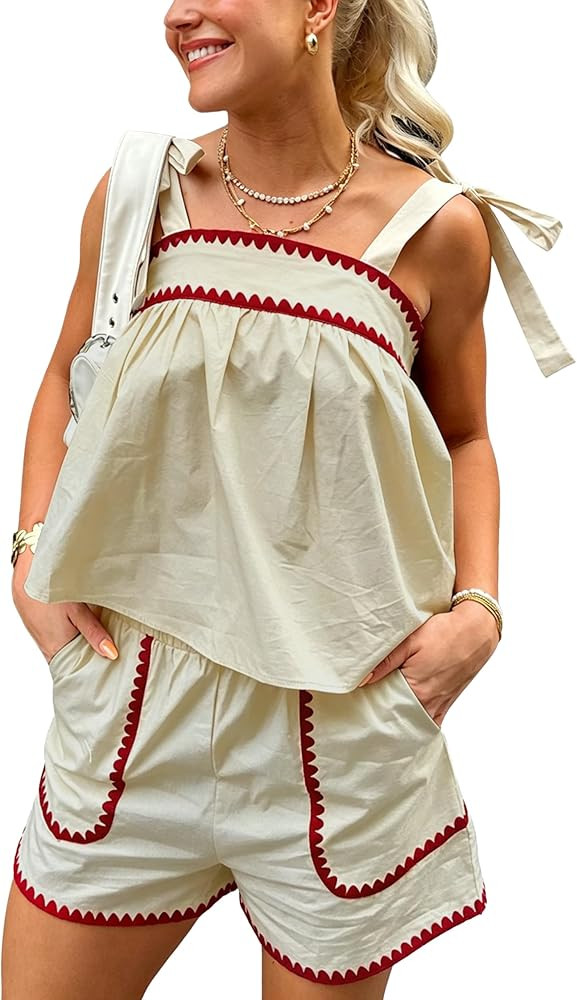 Womens Summer Boho Tank Tops Shorts Set - Lounge Sets 2 Piece Outfit with Adjustable Straps for B... | Amazon (US)