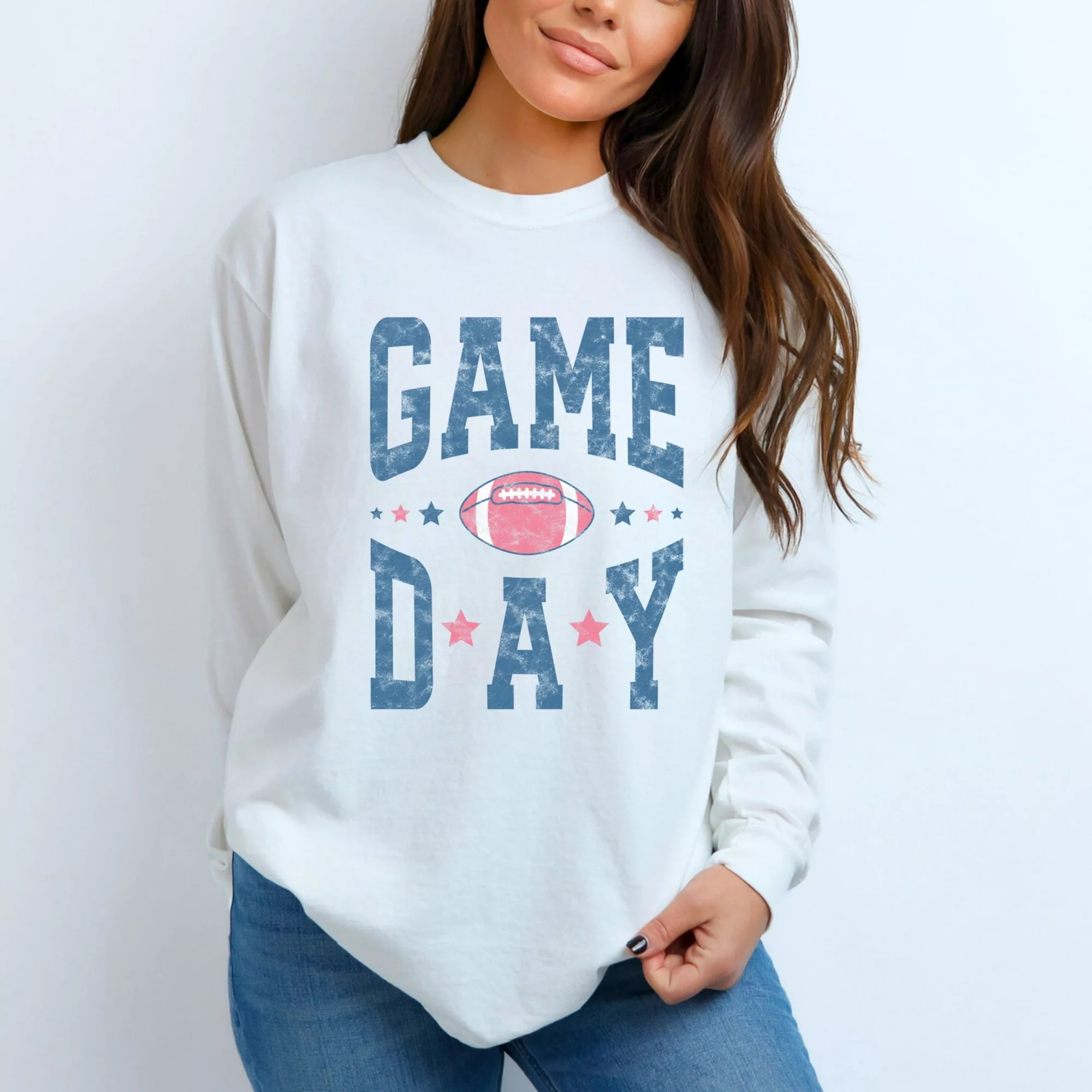 Game Day Blue Distressed - Women's Garment Dyed Long Sleeve Graphic T-Shirt | Kohl's