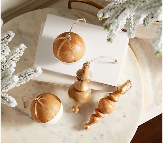 Set of 4 Painted Wooden Ball and Finial Ornaments by Lauren McBride - QVC.com | QVC