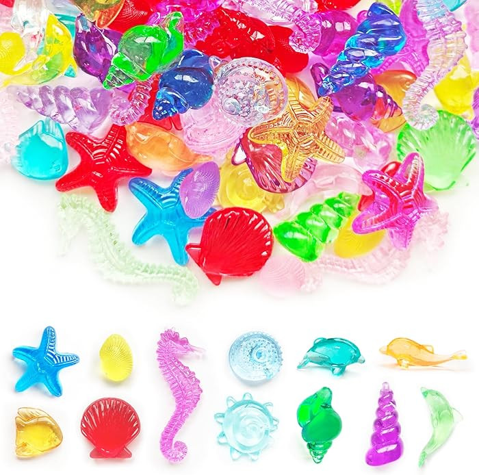 100+ Pcs Sea Shell Ocean Sensory Bin Filler, Diving Gem Pool Toys for Kids, Mini Acrylic Plastic ... | Amazon (US)