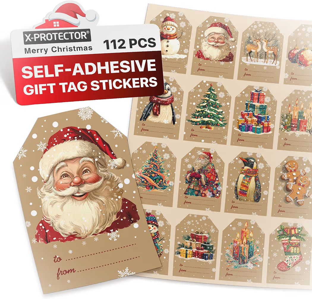 X-Protector Christmas Gift Tags 112 PCS - 3x2 in Christmas Wrapping Paper Name Tags - 5 Sheets of... | Amazon (US)
