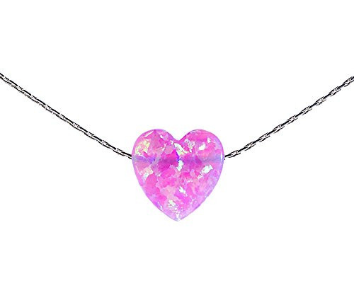 Pink Opal Heart Necklace - Sterling Silver Opal Necklace for Women - Dainty Opal Stone Necklace,Cable Wire Chain 16+2 Inches Extender | Amazon (US)