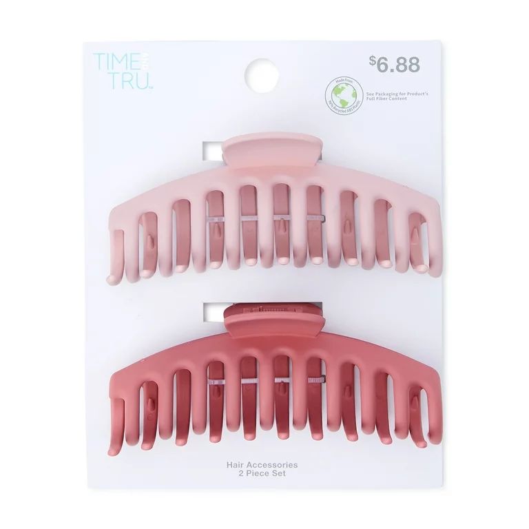Time and Tru Women's Claw Hair Clips, 2-Pack Pink | Walmart (US)