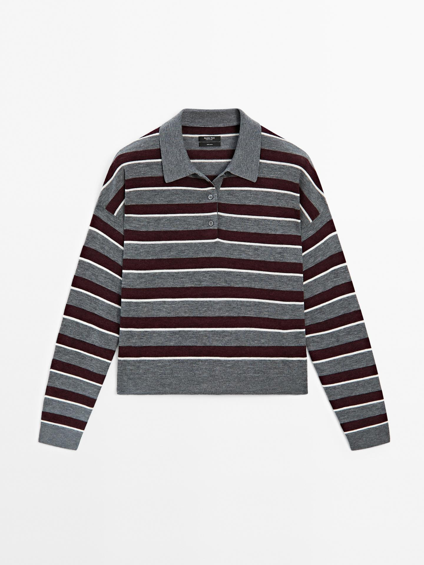 Striped polo neck knitted jumper | Massimo Dutti UK