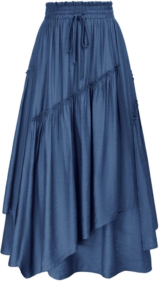 Scarlet Darkness Women Renaissance Layered Long Skirt Elastic High Waist Tiered Skirt with Pocket... | Amazon (US)