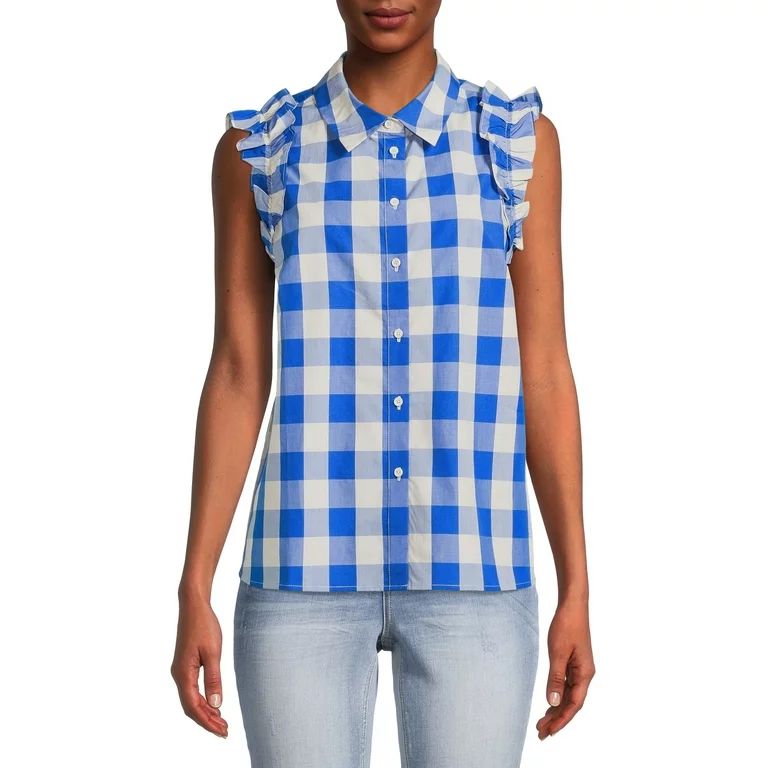 The Get Women's Ruffle Sleeve Button Front Shirt - Walmart.com | Walmart (US)