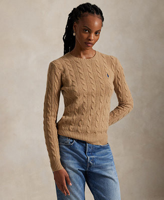 Women's Cable Wool-Cashmere Crew Neck Sweater | Macy's