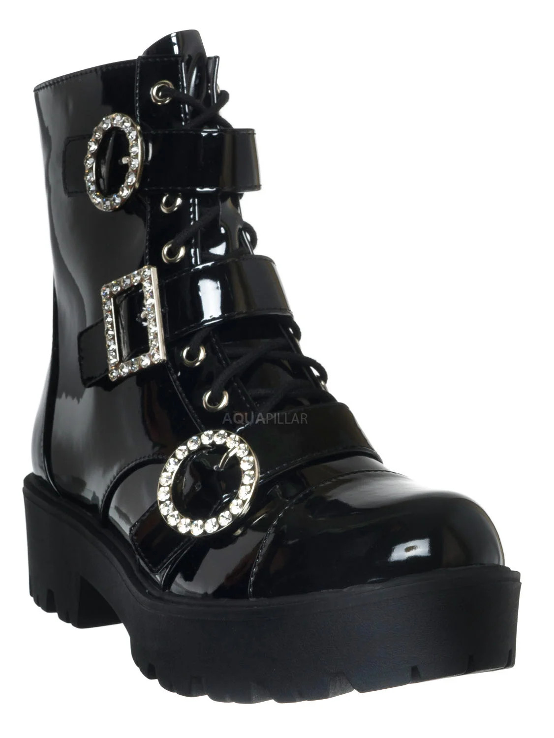 Womens Rhinestone Lace Up Combat Boot - Punk Rock Emo Shoe - Walmart.com | Walmart (US)
