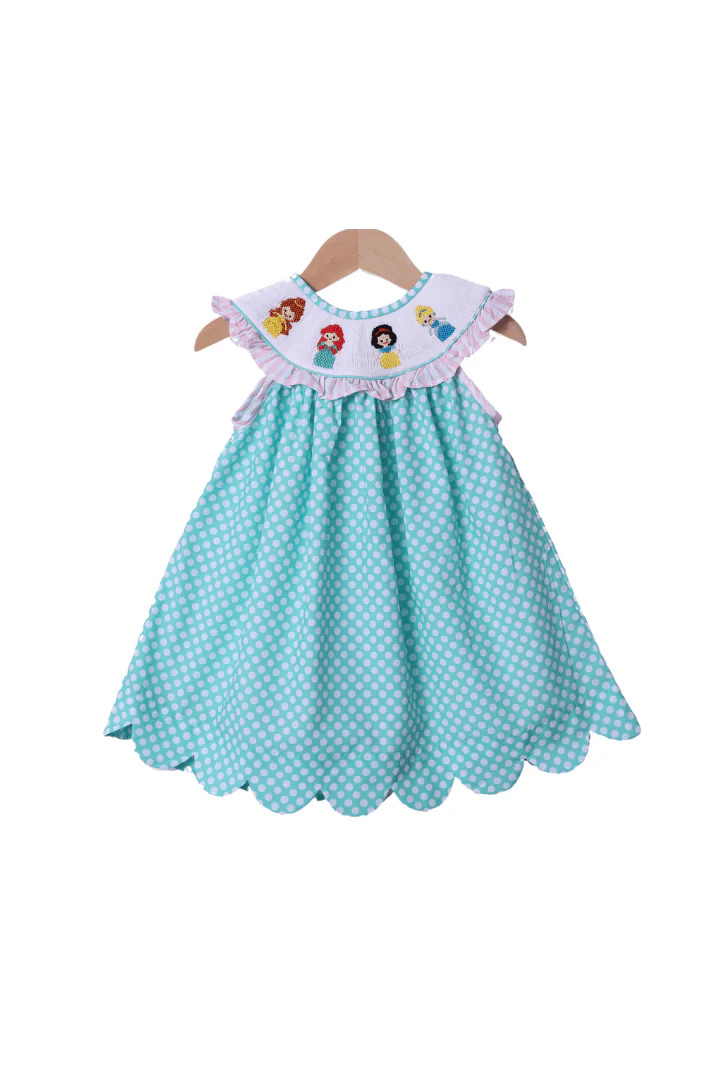 Smocked Princess and Friends Mint Dot Dress | The Smocked Flamingo