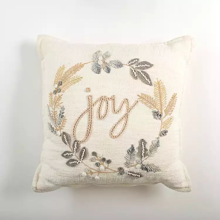 Neutral Flanged Joy Wreath Throw Pillow | Kirkland's Home