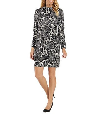 Jude Connally Cameron Jude Cloth Python Printed Crew Neck Long Sleeve Dress | Dillard's | Dillard's