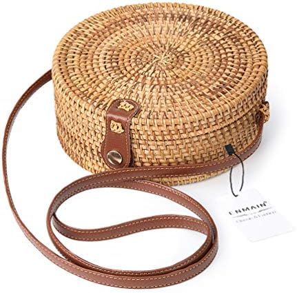 Round Rattan Bag for Women Straw Bag Handwoven Beach Bohemian Shoulder Purse by Enmain | Amazon (CA)