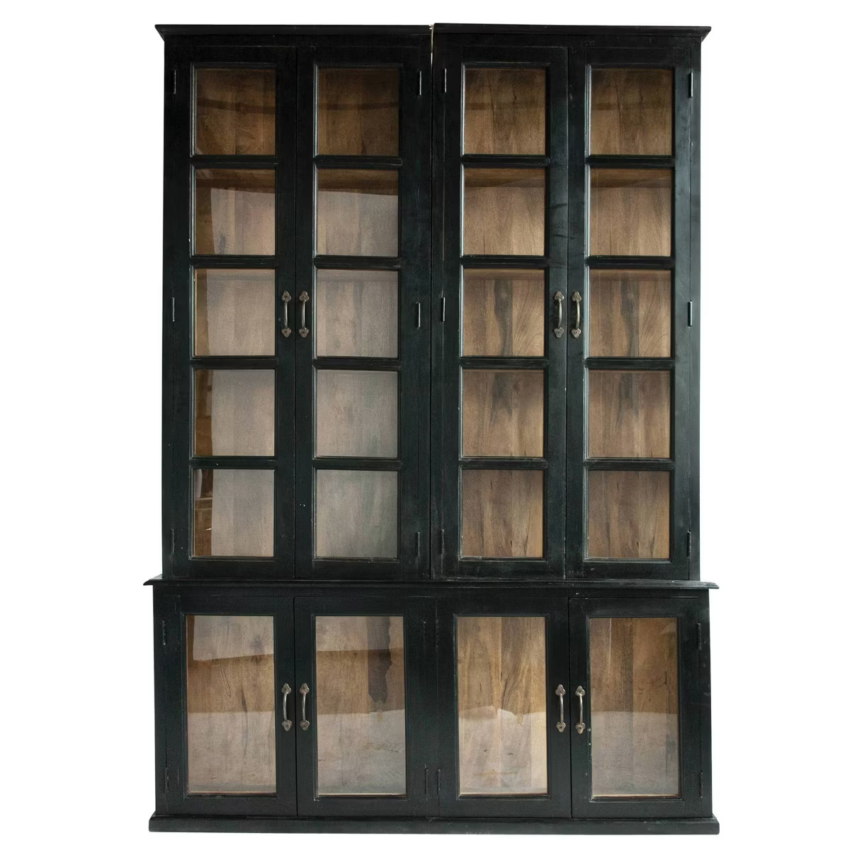 Storied Home Mango Wood 87" Tall Decorate Storage Cabinet Black: Glass Front, 6 Shelves, 8 Doors | Target