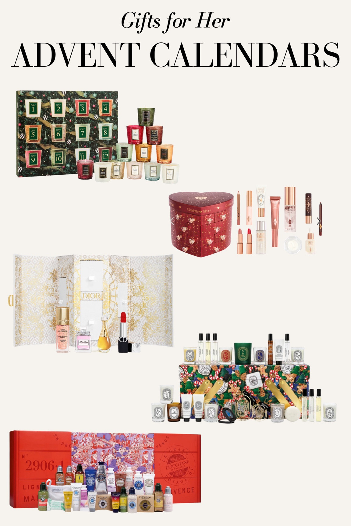 Gifts for Her: Advent Calendars! Beauty lovers advent calendars, beauty gift, Charlotte tilbury, door beauty, diptyque candles 

#LTKBeauty #LTKHoliday #LTKGiftGuide
