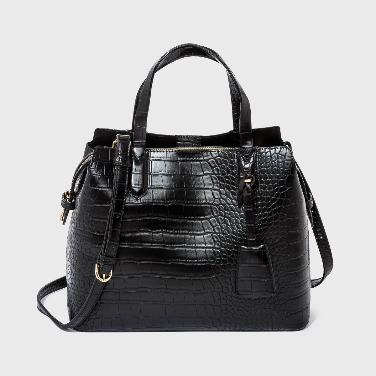 Alligator Print Triple Compartment Satchel Handbag - A New Day™ Black | Target