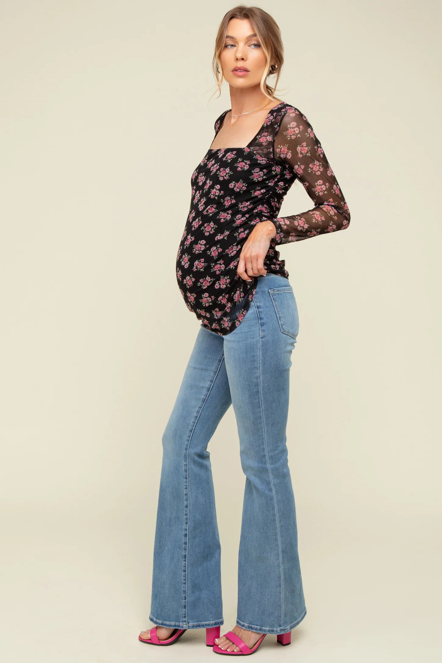Light Blue Vintage Wash Flare Maternity Jeans | PinkBlush Maternity