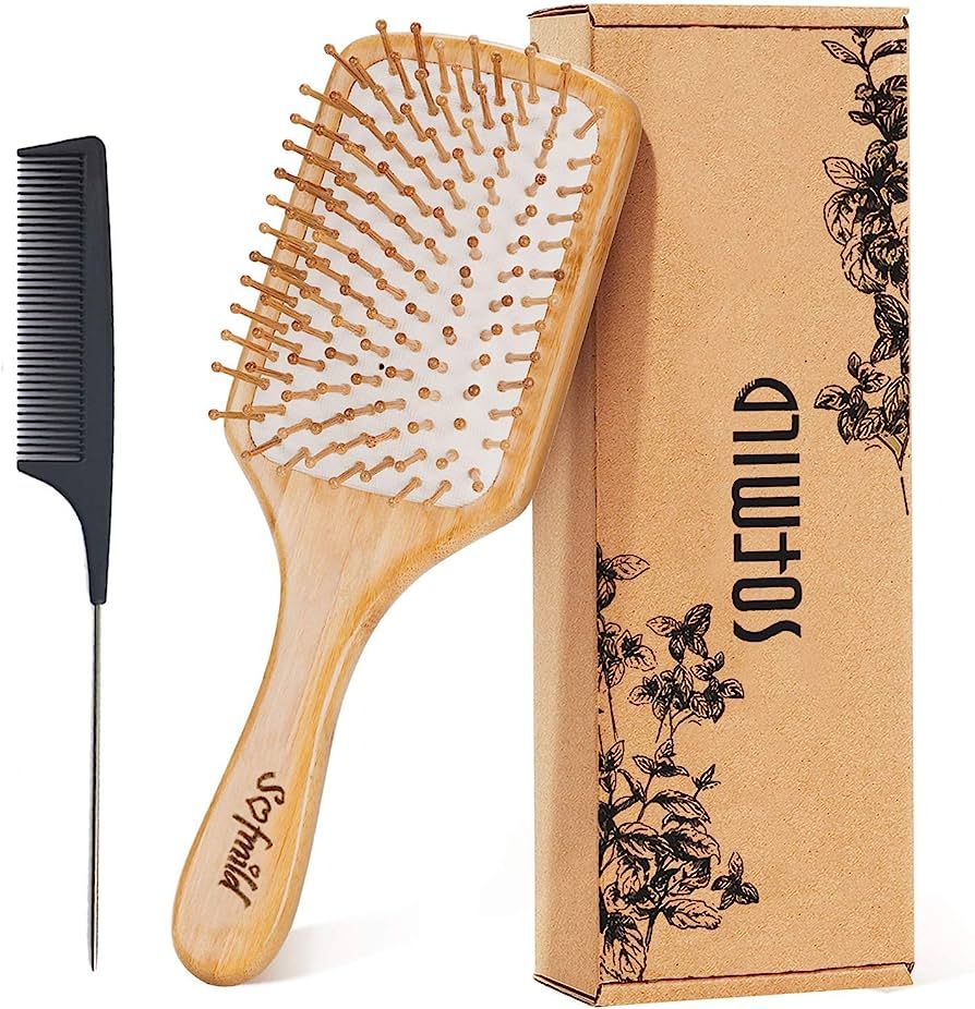Hair Brush-Natural Wooden Bamboo Brush and Detangle Tail Comb Instead of Brush Cleaner Tool, Eco ... | Amazon (US)
