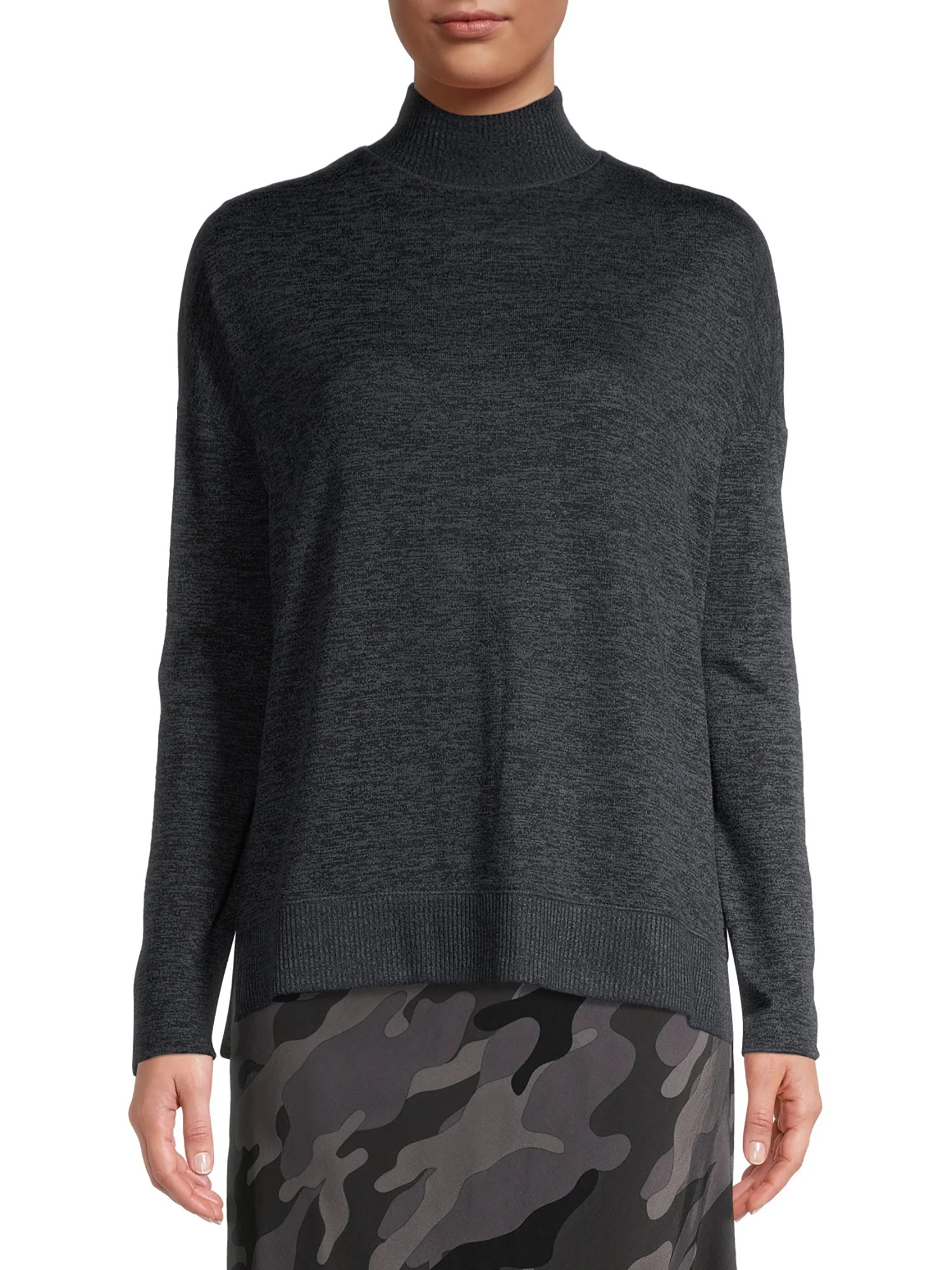 Time and Tru Women's Mock Neck Hacci T-Shirt | Walmart (US)