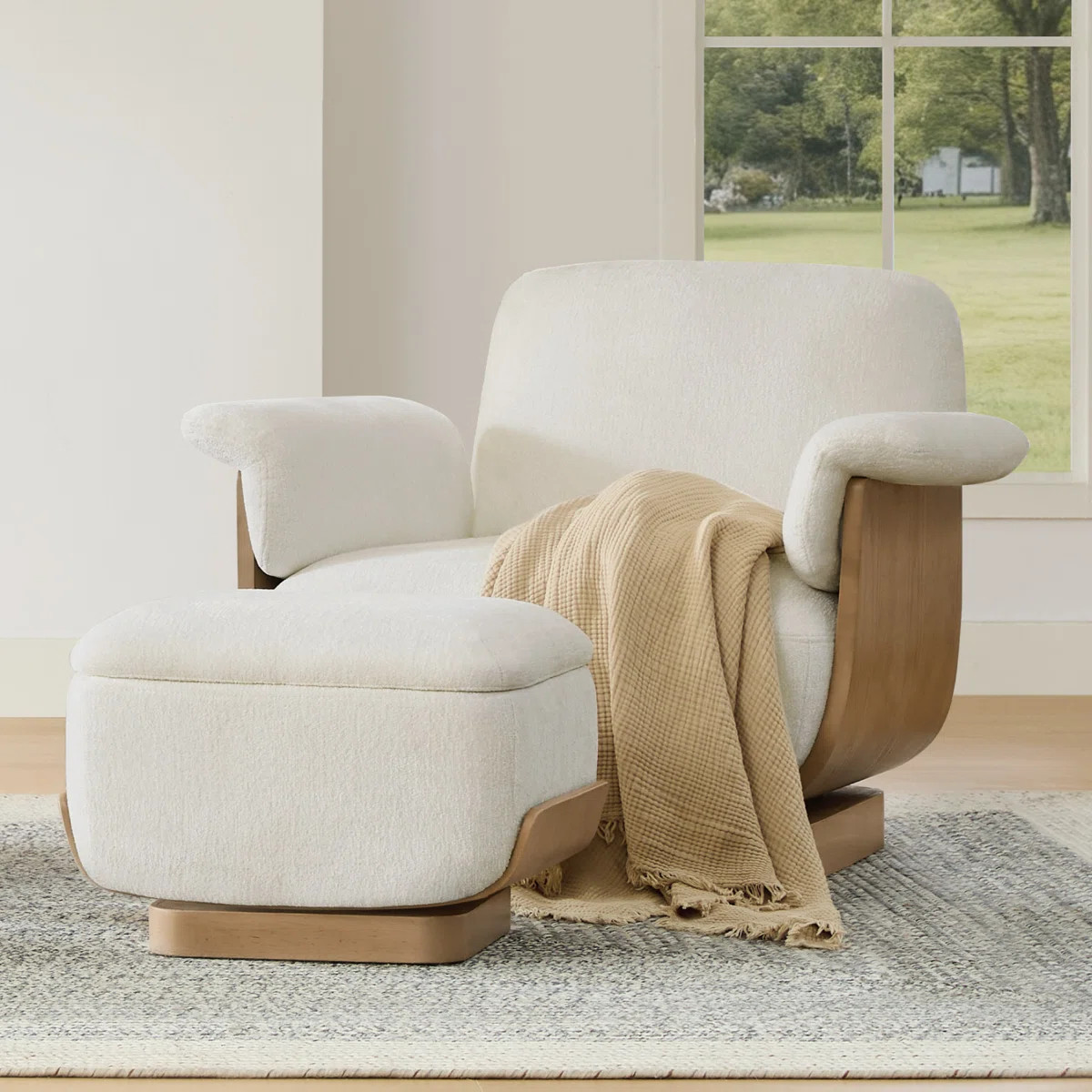Modern Swivel Accent Chair with Ottoman-Chenille | Wayfair North America