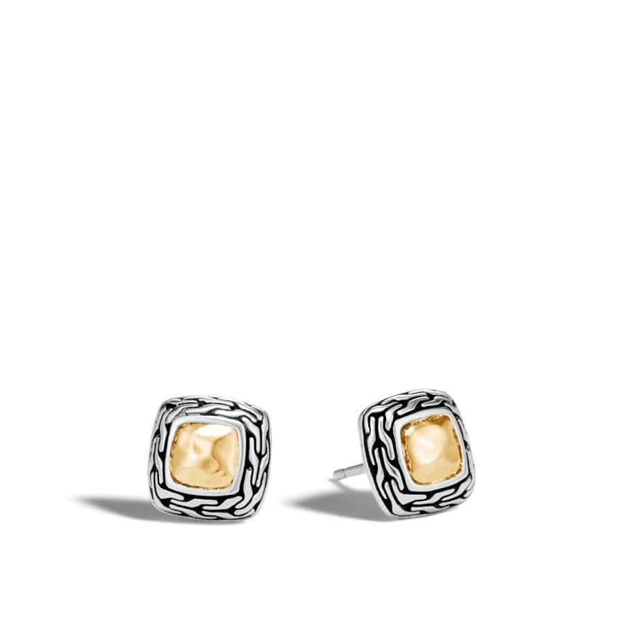 John Hardy Classic Chain 12MM Stud Earring in Silver and Hammered 18K Gold | Jomashop.com & JomaDeals.com
