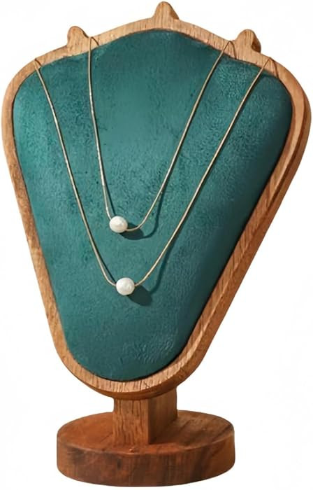 SWTOOL Walnut Color Body Wood Necklace Display Stand with Green Flannelette Soft Mat Necklace Hol... | Amazon (US)
