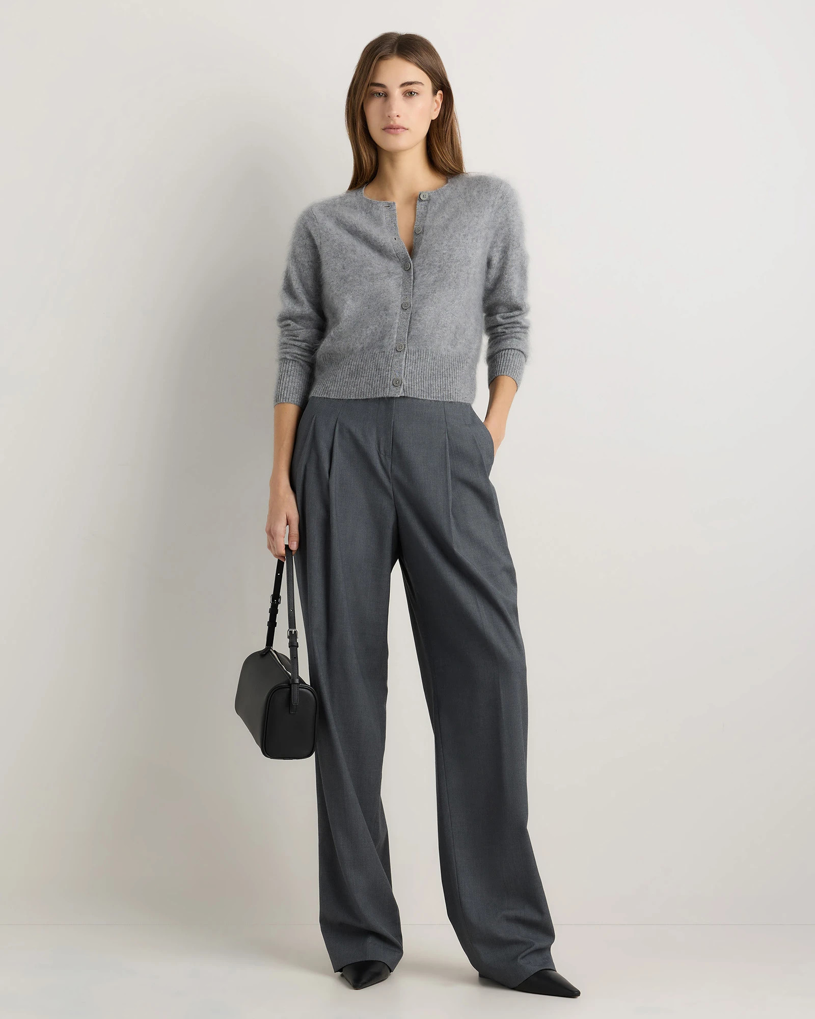 Brushed Cashmere Cropped Crewneck Cardigan | Quince