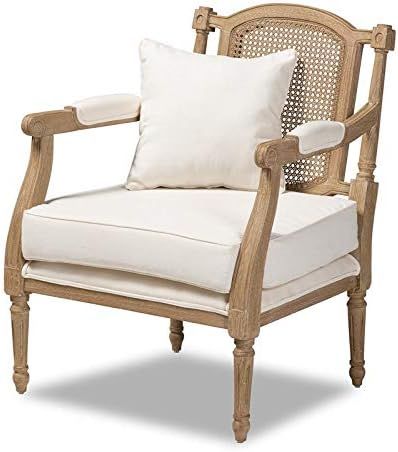 Baxton Studio Clemence Ivory Upholstered Whitewashed Wood Armchair | Amazon (US)